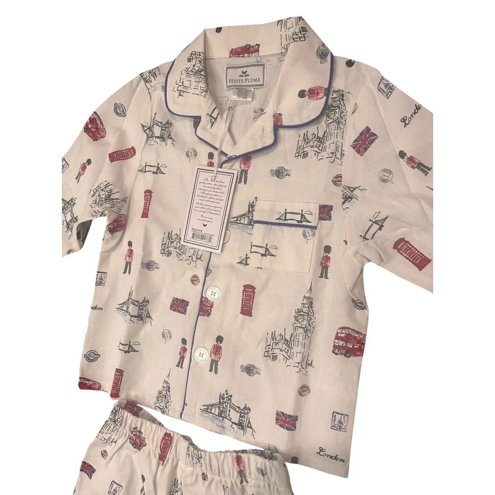 Petite Plume Boys London Is Calling Pajama Set White Blue 12/18M SPJLC1218 NEW